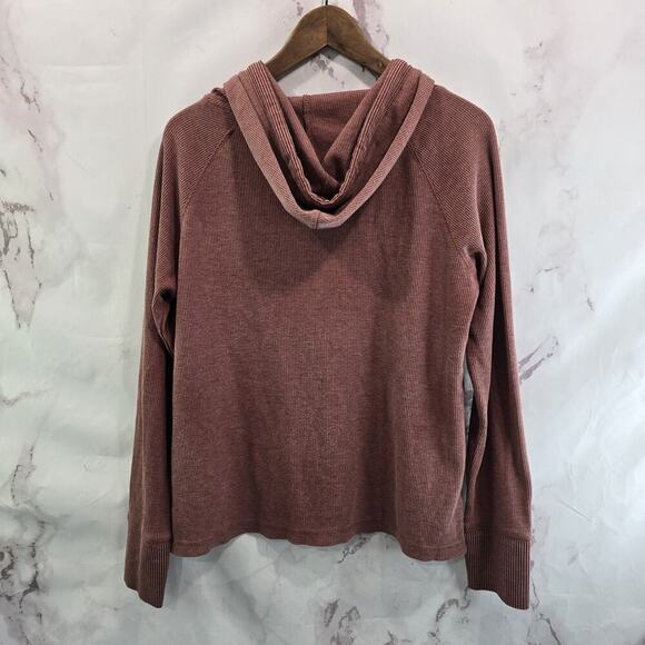 Prana Shirt Womens Medium Red Long Sleeve Hooded Waffle Thermal Organic - Picture 5 of 12